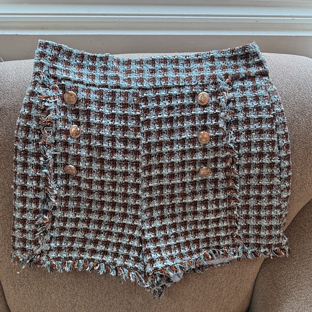 Walter Baker Chic Tweed Women Shorts - Brown and Blue